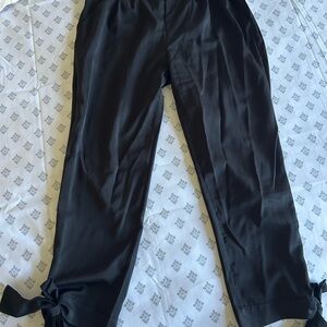 Black Satin Tie-Cuff Pants